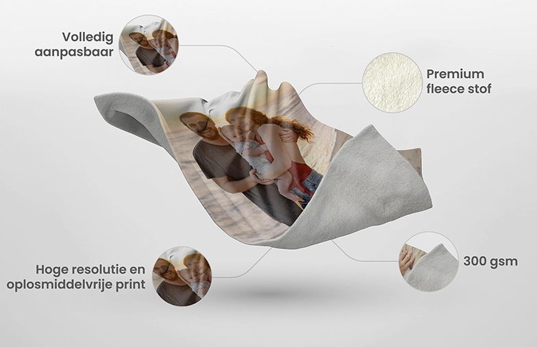 Zachte, gepersonaliseerde fleece deken (300 gsm) met hoog-resolutie fotoprint;  perfect cadeau!