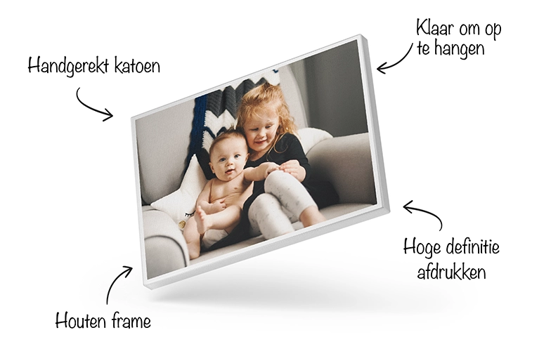 Persoonlijk canvasdoek met houten frame: schattige foto van twee kinderen, klaar om op te hangen!
